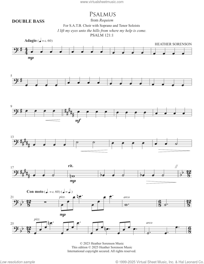 Psalmus (from Requiem) sheet music for orchestra/band (double bass) by Heather Sorenson and Miscellaneous, intermediate skill level