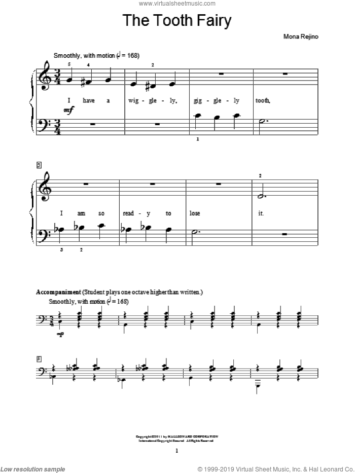 The Tooth Fairy sheet music for piano solo (elementary) by Mona Rejino and Miscellaneous, beginner piano (elementary)