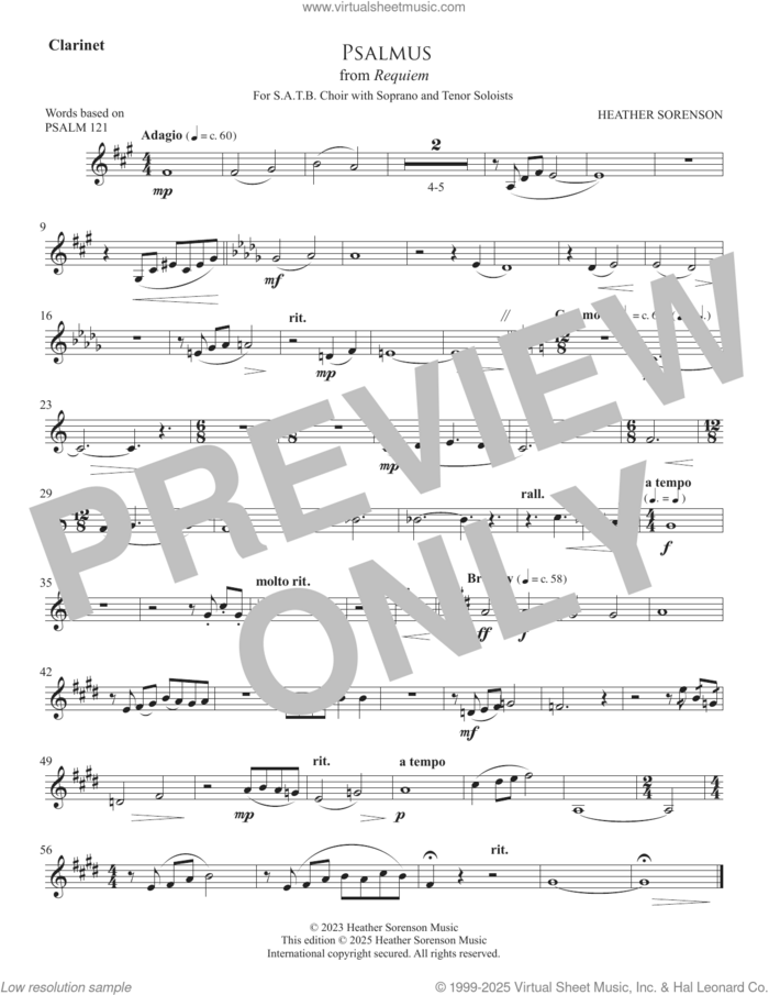 Psalmus (from Requiem) sheet music for orchestra/band (clarinet) by Heather Sorenson and Miscellaneous, intermediate skill level