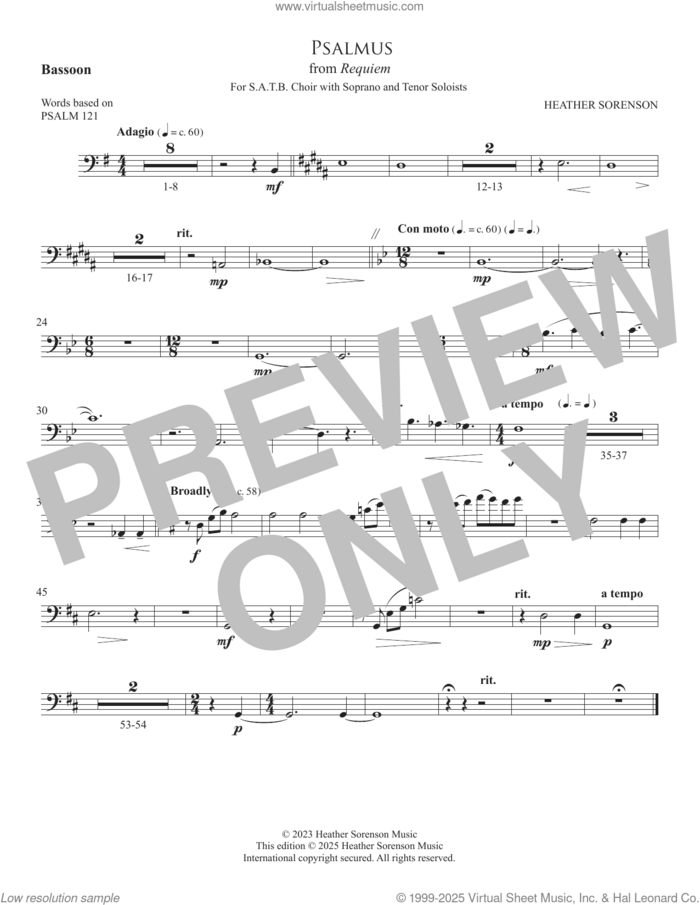 Psalmus (from Requiem) sheet music for orchestra/band (bassoon) by Heather Sorenson and Miscellaneous, intermediate skill level