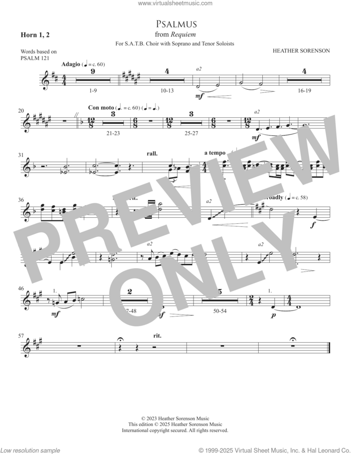 Psalmus (from Requiem) sheet music for orchestra/band (f horn 1,2) by Heather Sorenson and Miscellaneous, intermediate skill level