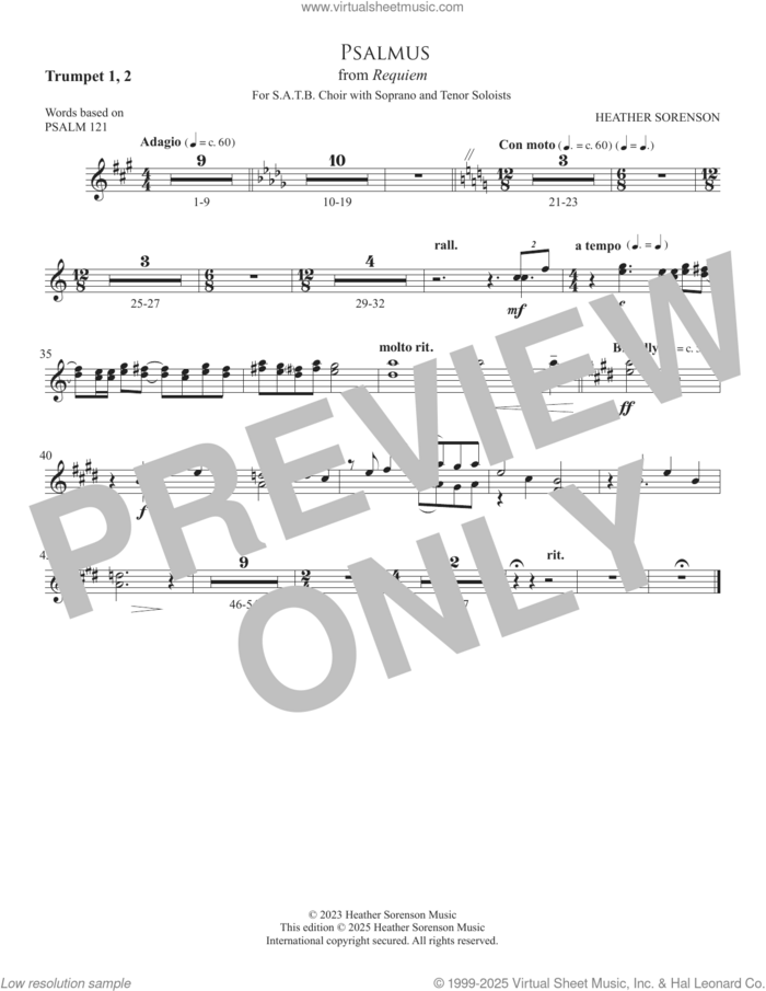 Psalmus (from Requiem) sheet music for orchestra/band (Bb trumpet 1,2) by Heather Sorenson and Miscellaneous, intermediate skill level