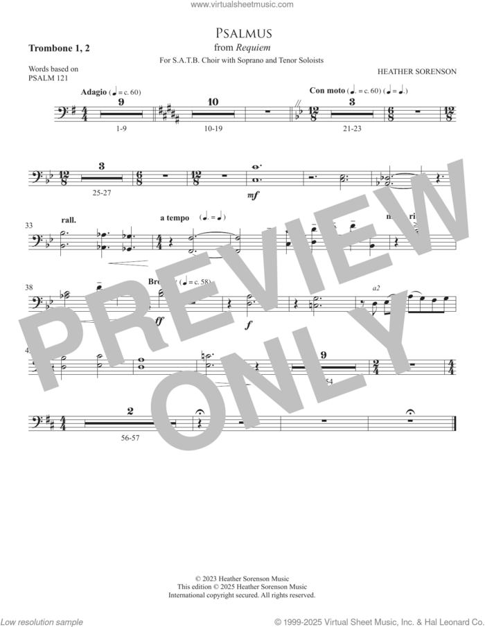 Psalmus (from Requiem) sheet music for orchestra/band (trombone 1,2) by Heather Sorenson and Miscellaneous, intermediate skill level