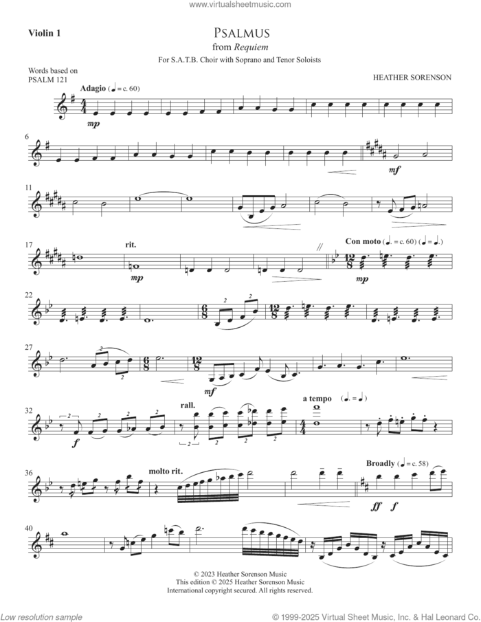 Psalmus (from Requiem) sheet music for orchestra/band (violin 1) by Heather Sorenson and Miscellaneous, intermediate skill level