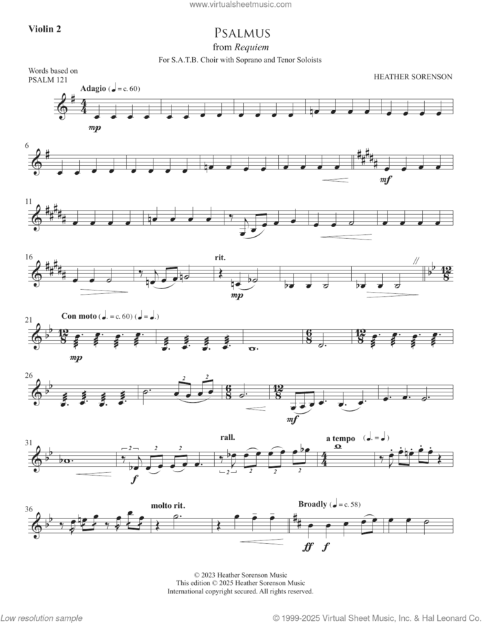 Psalmus (from Requiem) sheet music for orchestra/band (violin 2) by Heather Sorenson and Miscellaneous, intermediate skill level