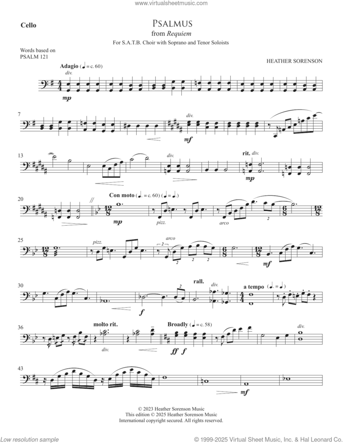 Psalmus (from Requiem) sheet music for orchestra/band (cello) by Heather Sorenson and Miscellaneous, intermediate skill level