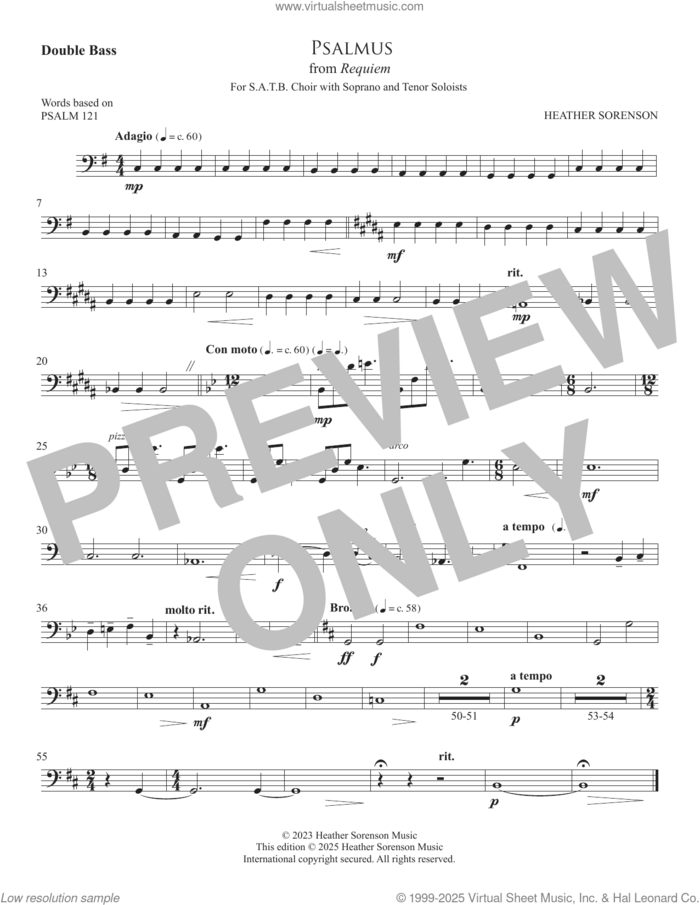 Psalmus (from Requiem) sheet music for orchestra/band (double bass) by Heather Sorenson and Miscellaneous, intermediate skill level