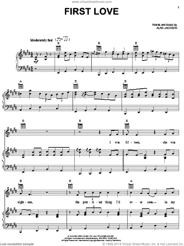 First Love sheet music for voice, piano or guitar by Alan Jackson, intermediate skill level