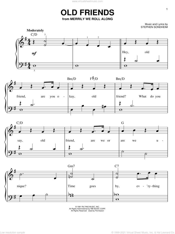 Old Friends sheet music for piano solo by Stephen Sondheim, easy skill level