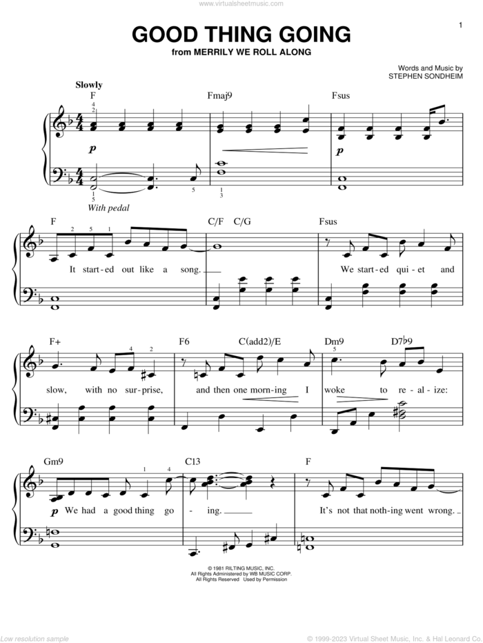 Good Thing Going sheet music for piano solo by Stephen Sondheim, easy skill level