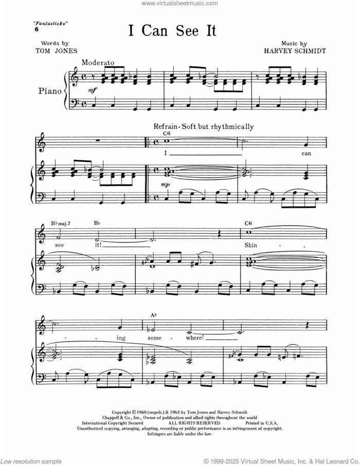 I Can See It sheet music for voice and piano by Tom Jones and Harvey Schmidt, intermediate skill level