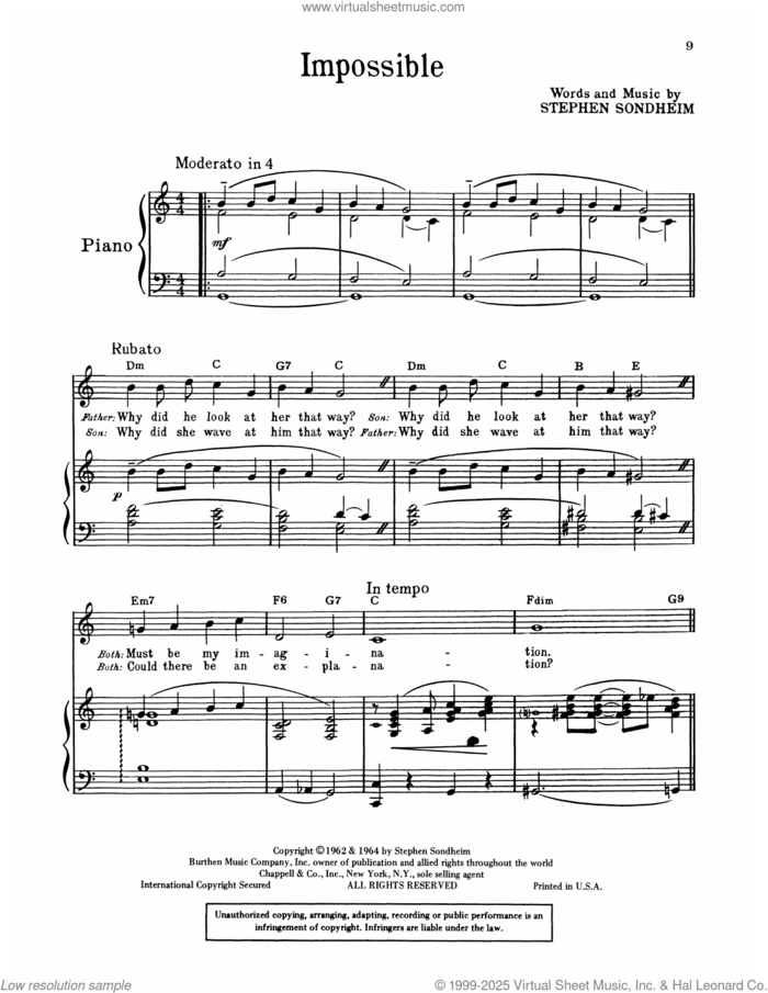 Impossible (from A Funny Thing Happened On The Way To The Forum) sheet music for voice and piano by Stephen Sondheim, intermediate skill level