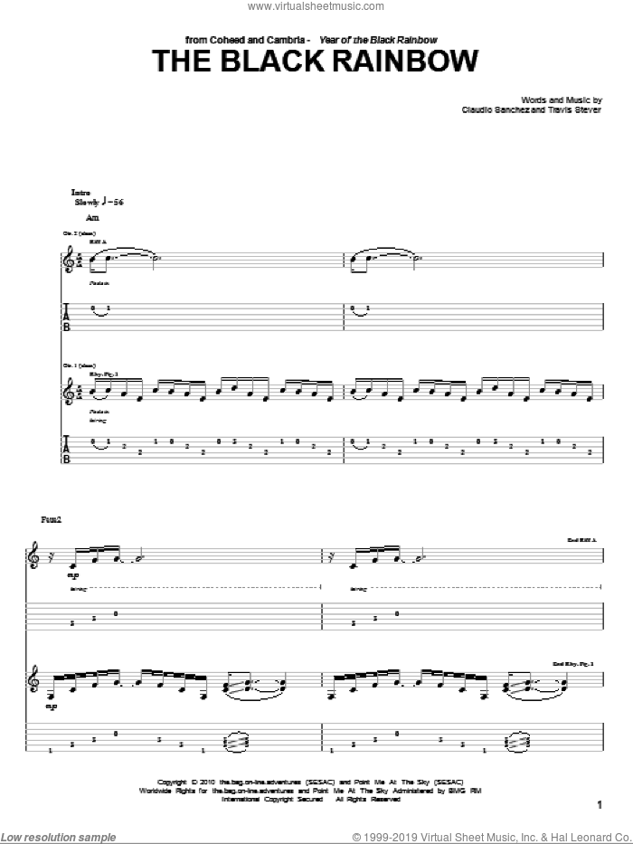 The Black Rainbow sheet music for guitar (tablature) by Coheed And Cambria, Claudio Sanchez and Travis Stever, intermediate skill level
