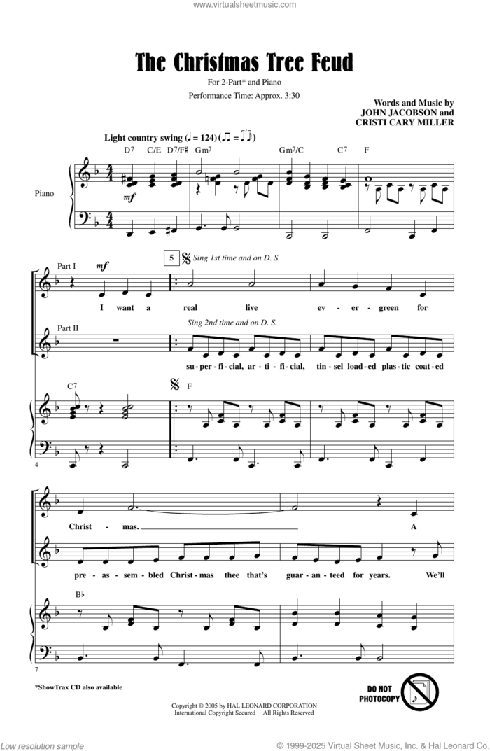 The Christmas Tree Feud sheet music for choir (2-Part) by Cristi Cary Miller, John Jacobson and John Jacobson and Cristi Cary Miller, intermediate duet
