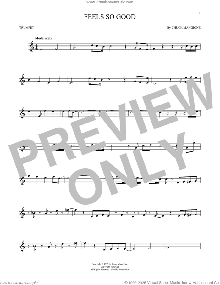 Feels So Good sheet music for trumpet solo by Chuck Mangione, intermediate skill level