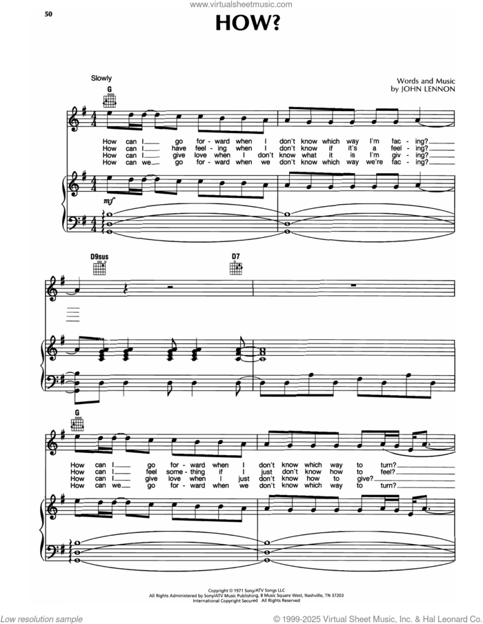 How? sheet music for voice, piano or guitar by John Lennon, intermediate skill level