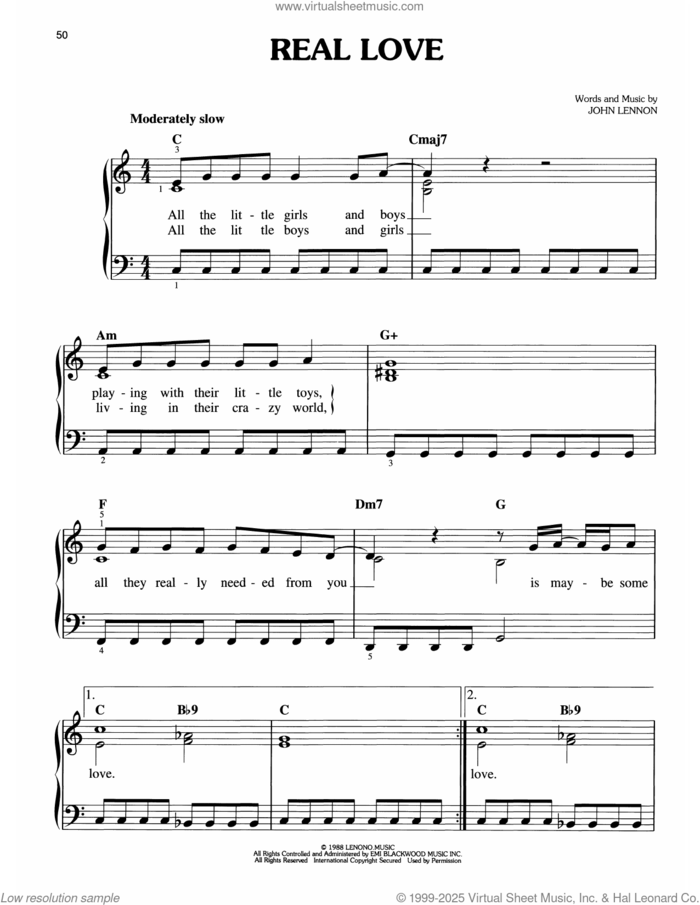Real Love sheet music for piano solo by The Beatles and John Lennon, classical score, easy skill level
