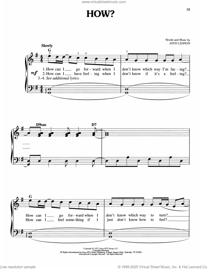 How? sheet music for piano solo by John Lennon, easy skill level