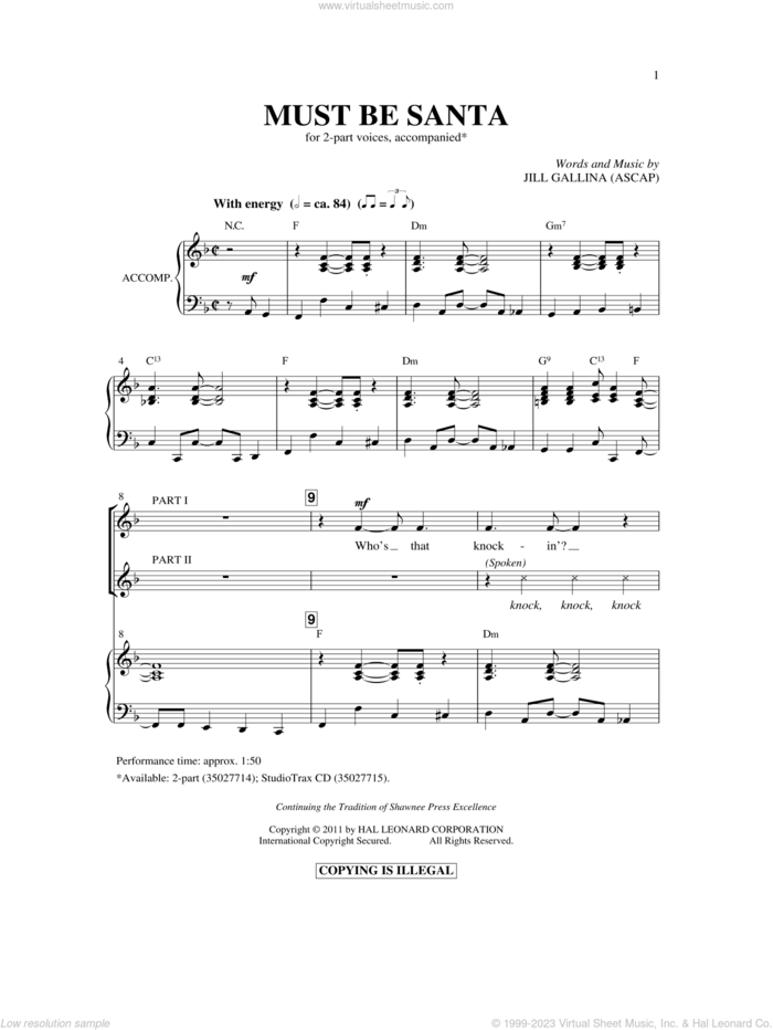 Must Be Santa sheet music for choir (2-Part) by Jill Gallina, intermediate duet