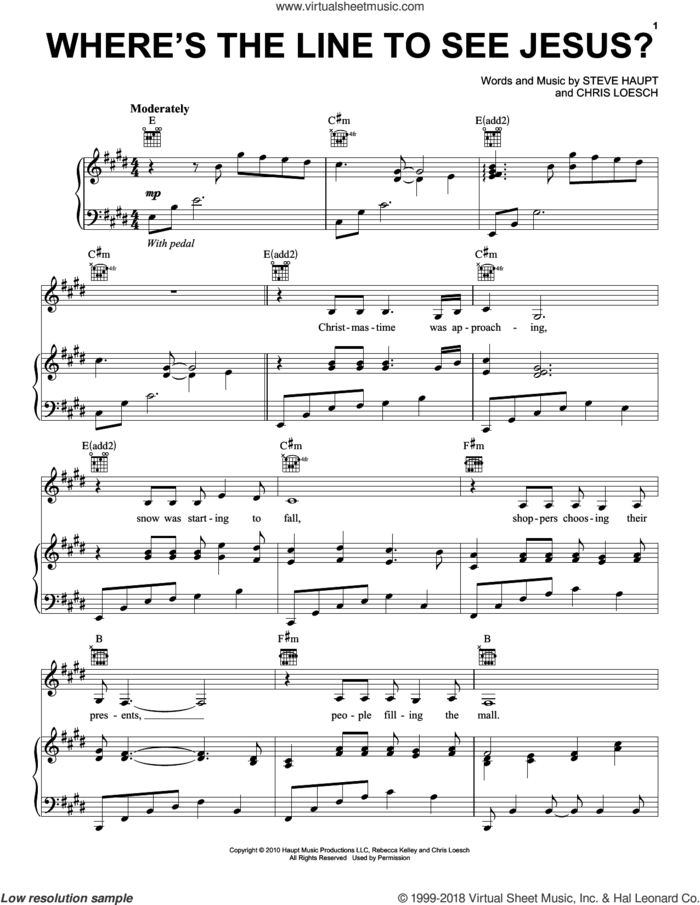 Where's The Line To See Jesus? sheet music for voice, piano or guitar by Becky Kelley, Chris Loesch and Steve Haupt, intermediate skill level