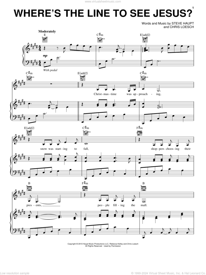 Where's The Line To See Jesus? sheet music for voice, piano or guitar by Becky Kelley, Chris Loesch and Steve Haupt, intermediate skill level