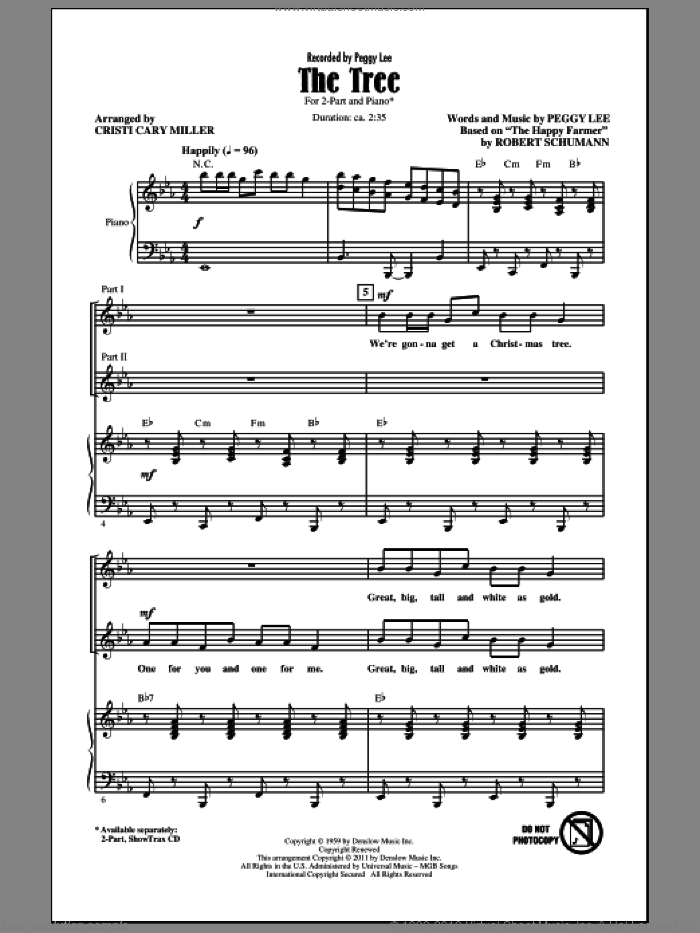 The Tree sheet music for choir (2-Part) by Peggy Lee and Cristi Cary Miller, intermediate duet