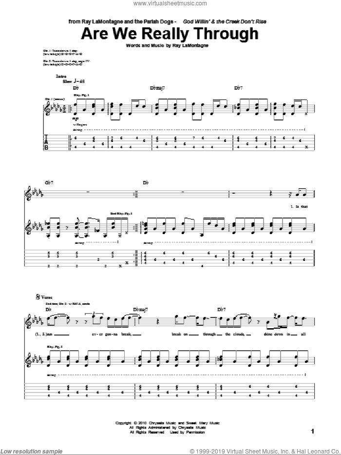 Are We Really Through sheet music for guitar (tablature) by Ray LaMontagne and The Pariah Dogs and Ray LaMontagne, intermediate skill level