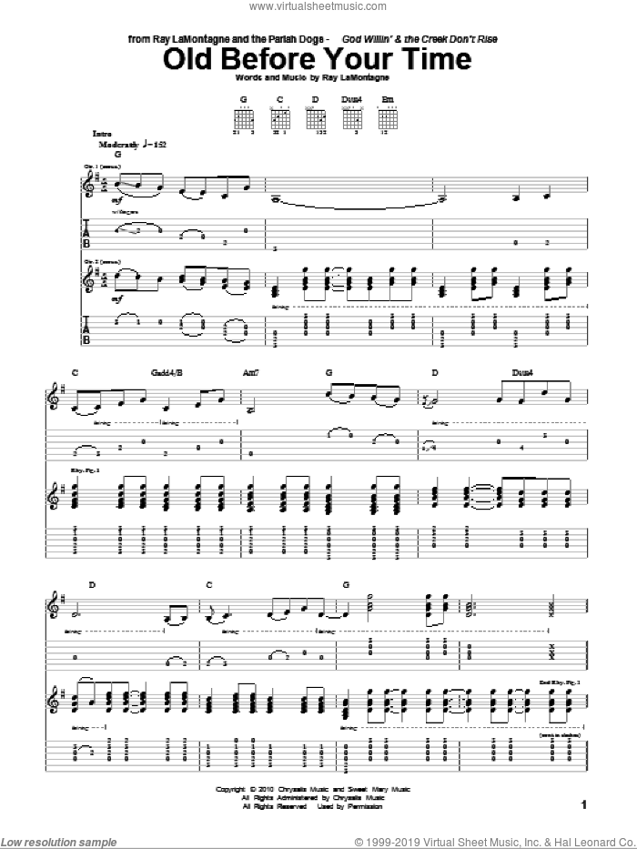 Old Before Your Time sheet music for guitar (tablature) by Ray LaMontagne and The Pariah Dogs and Ray LaMontagne, intermediate skill level