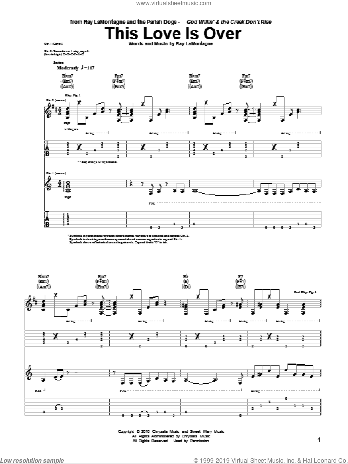 This Love Is Over sheet music for guitar (tablature) by Ray LaMontagne and The Pariah Dogs and Ray LaMontagne, intermediate skill level
