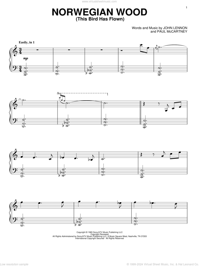 Norwegian Wood (This Bird Has Flown) sheet music for piano solo by David Lanz, The Beatles, John Lennon and Paul McCartney, intermediate skill level