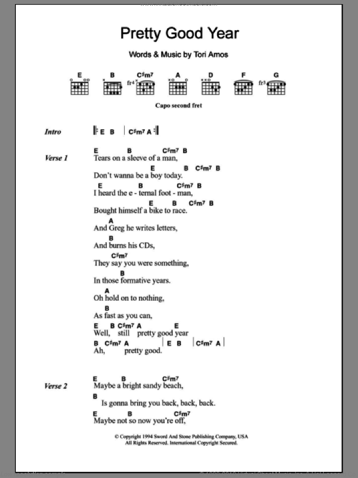 Pretty Good Year sheet music for guitar (chords) by Tori Amos, intermediate skill level
