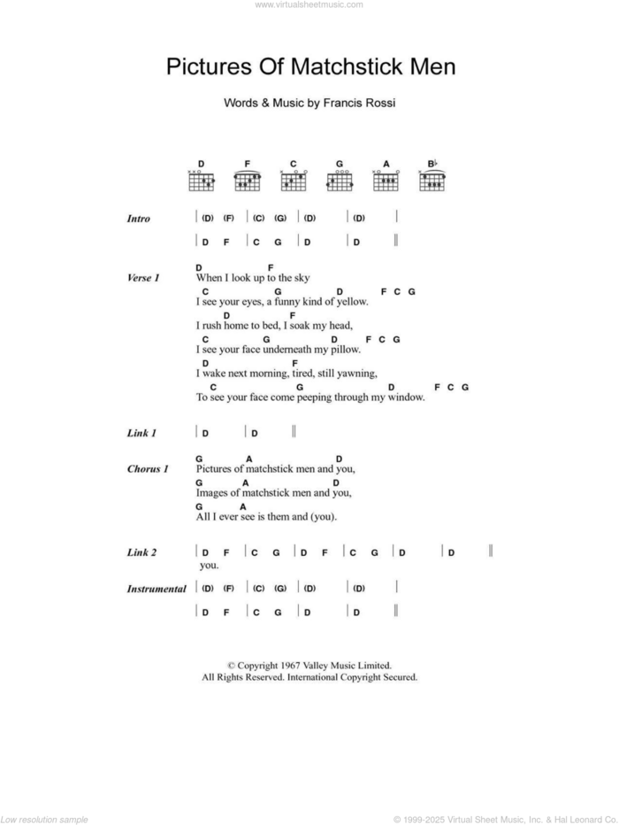 Pictures Of Matchstick Men sheet music for guitar (chords) by Status Quo, The Status Quo and Francis Rossi, intermediate skill level