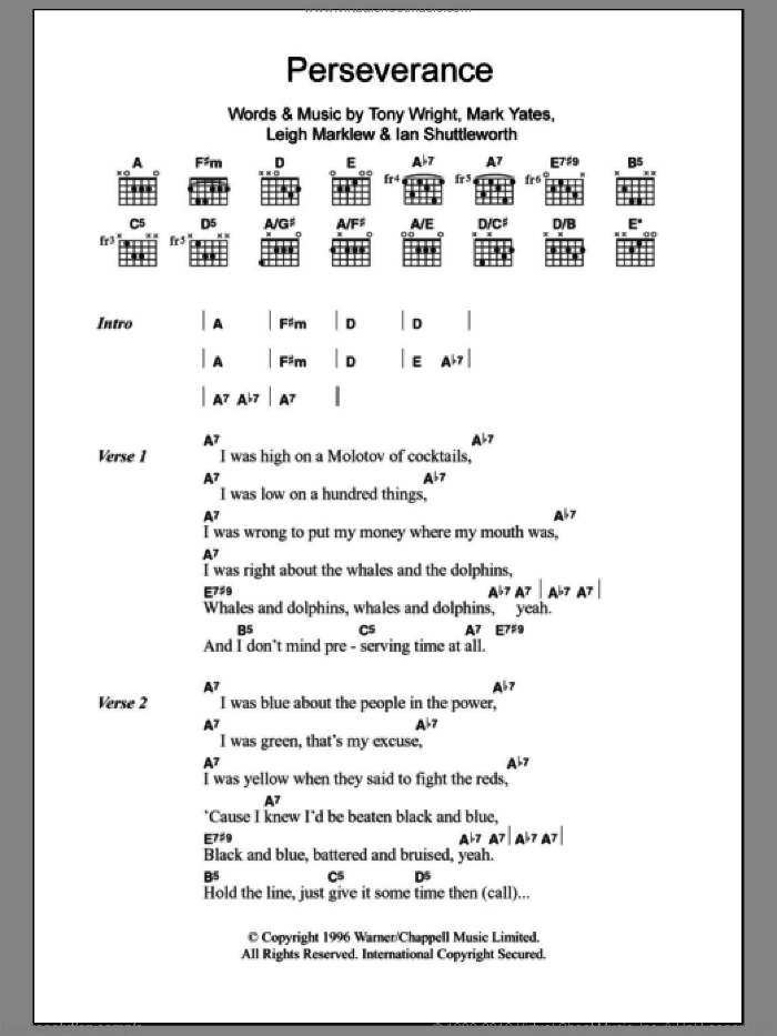 Perseverance sheet music for guitar (chords) by Terrorvision, Ian Shuttleworth, Leigh Marklew, Mark Yates and Tony Wright, intermediate skill level
