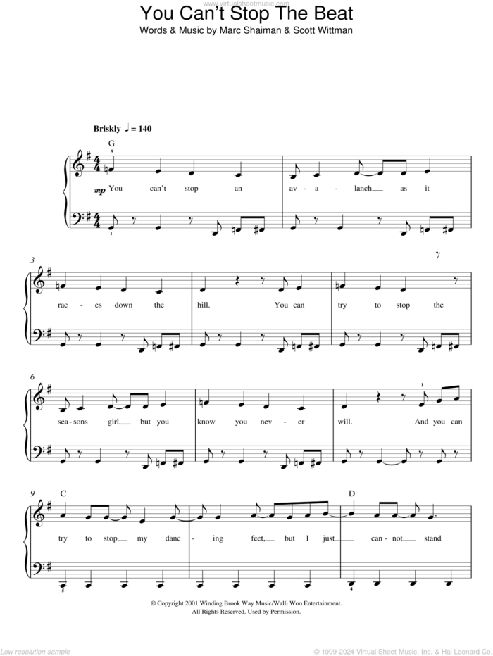 You Can't Stop The Beat sheet music for piano solo by Marc Shaiman, Hairspray (Musical) and Scott Wittman, easy skill level