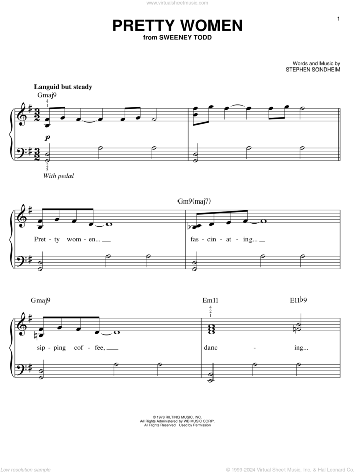 Pretty Women sheet music for piano solo by Stephen Sondheim and Sweeney Todd (Musical), easy skill level