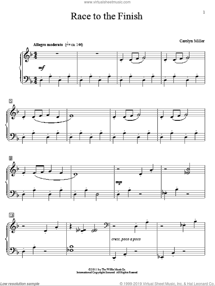 Race To The Finish sheet music for piano solo (elementary) by Carolyn Miller, beginner piano (elementary)