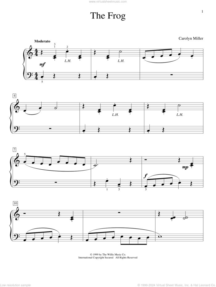 The Frog sheet music for piano solo (elementary) by Carolyn Miller, beginner piano (elementary)
