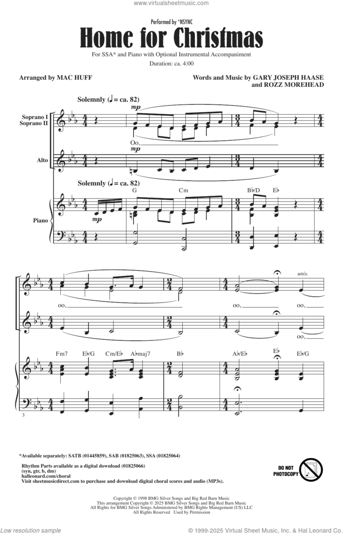 Home For Christmas (arr. Mac Huff) sheet music for choir (SSA: soprano, alto) by 'N Sync, Mac Huff, Gary Joseph Haase and Rozz Moorehead, intermediate skill level