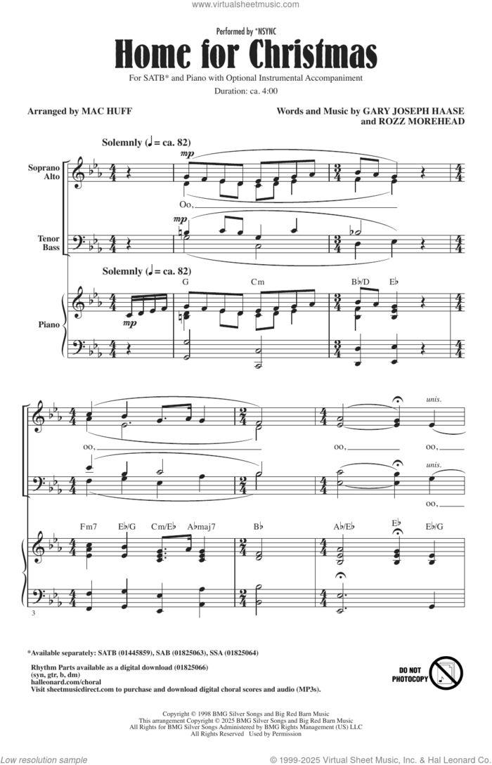 Home For Christmas (arr. Mac Huff) sheet music for choir (SATB: soprano, alto, tenor, bass) by 'N Sync, Mac Huff, Gary Joseph Haase and Rozz Moorehead, intermediate skill level