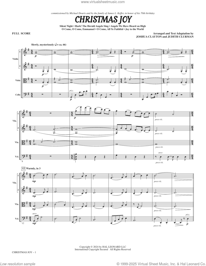 Christmas Joy (COMPLETE) sheet music for orchestra/band by Josh Clayton and Judith Clurman, Joshua Clayton and Judith Clurman, intermediate skill level