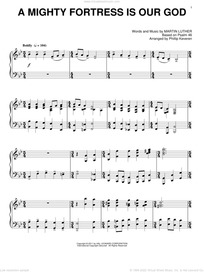 A Mighty Fortress Is Our God [Classical version] (arr. Phillip Keveren), (intermediate) sheet music for piano solo by Martin Luther, Phillip Keveren, Frederick H. Hedge and Miscellaneous, intermediate skill level