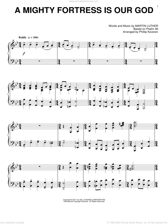 A Mighty Fortress Is Our God [Classical version] (arr. Phillip Keveren), (intermediate) sheet music for piano solo by Martin Luther, Phillip Keveren, Frederick H. Hedge and Miscellaneous, intermediate skill level