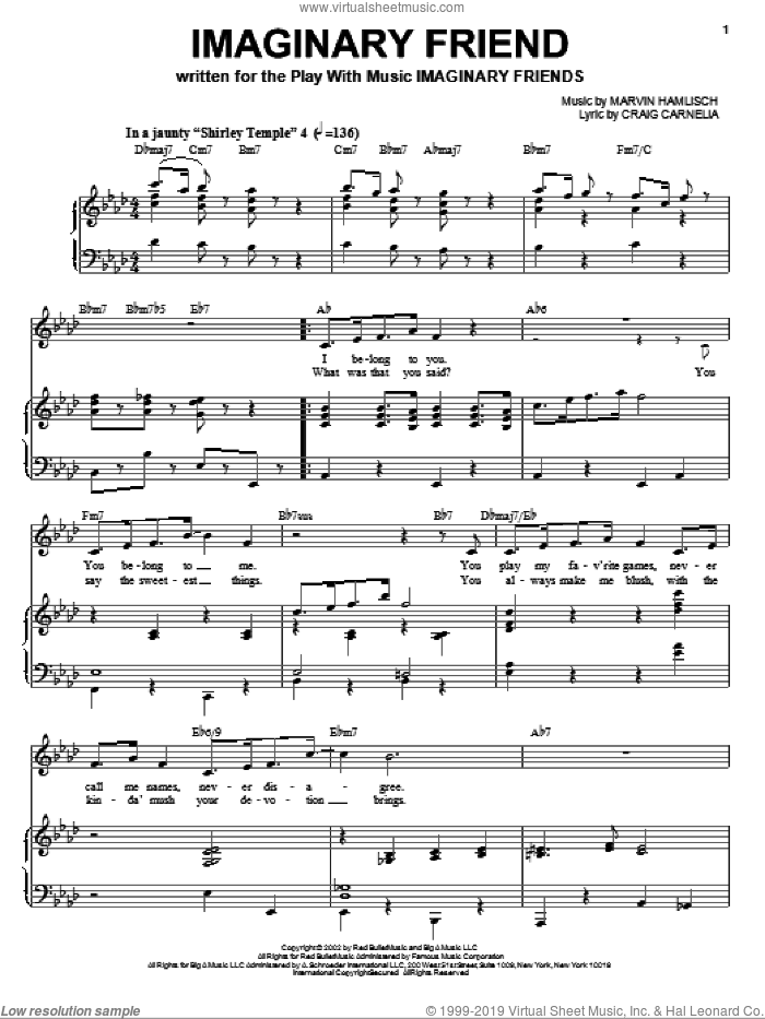 Imaginary Friend sheet music for voice and piano by Craig Carnelia and Marvin Hamlisch, intermediate skill level