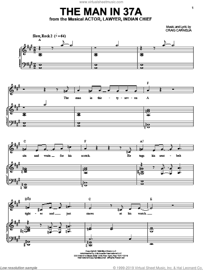 The Man In 37A sheet music for voice and piano by Craig Carnelia, intermediate skill level