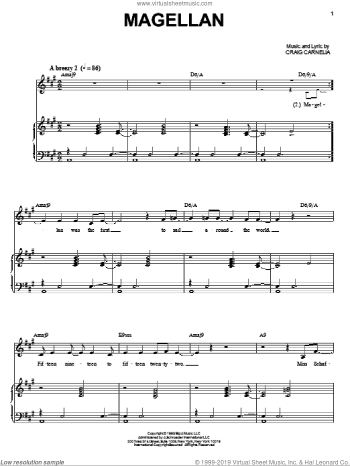 Magellan sheet music for voice and piano by Craig Carnelia, intermediate skill level