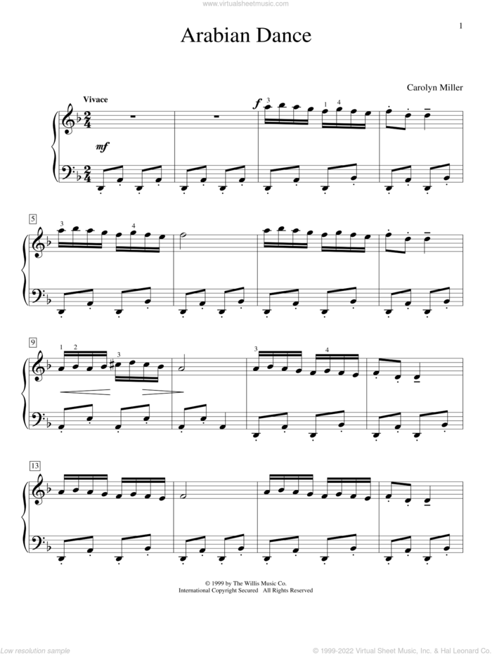 Arabian Dance sheet music for piano solo (elementary) by Carolyn Miller, beginner piano (elementary)