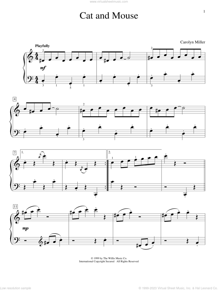 Cat And Mouse sheet music for piano solo (elementary) by Carolyn Miller, beginner piano (elementary)