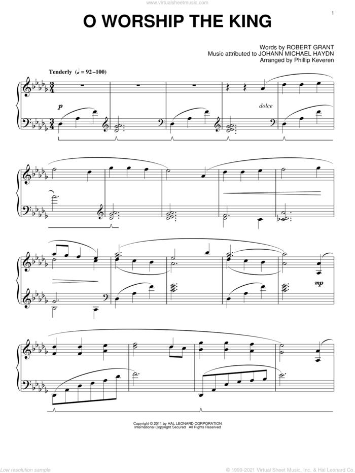 O Worship The King [Classical version] (arr. Phillip Keveren) sheet music for piano solo by Robert Grant, Phillip Keveren and Johann Michael Haydn, intermediate skill level