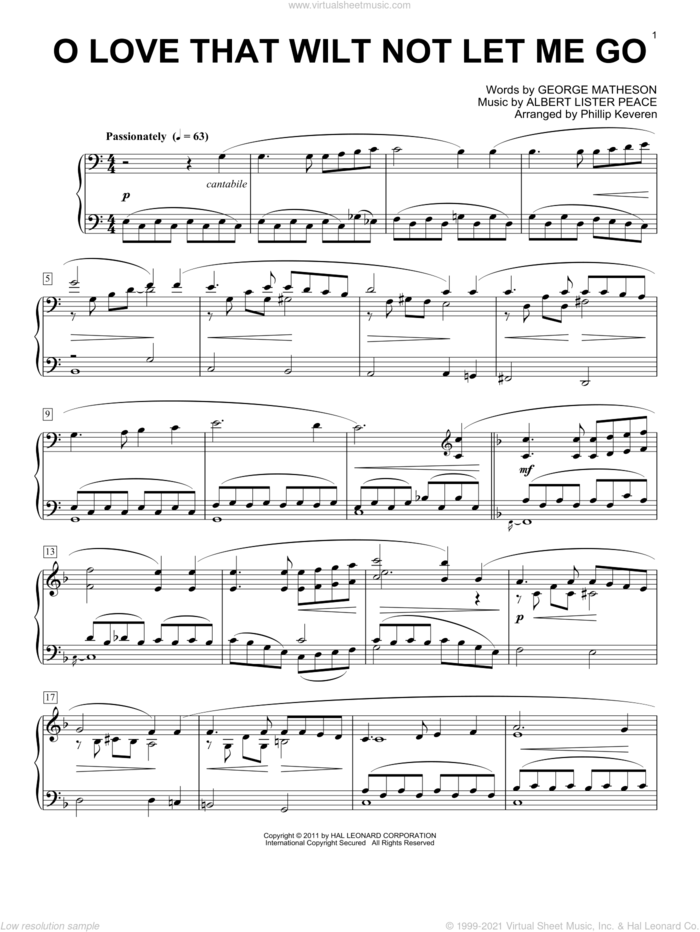 O Love That Wilt Not Let Me Go [Classical version] (arr. Phillip Keveren) sheet music for piano solo by George Matheson, Phillip Keveren and Albert Lister Peace, intermediate skill level
