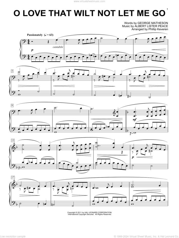 O Love That Wilt Not Let Me Go [Classical version] (arr. Phillip Keveren) sheet music for piano solo by George Matheson, Phillip Keveren and Albert Lister Peace, intermediate skill level